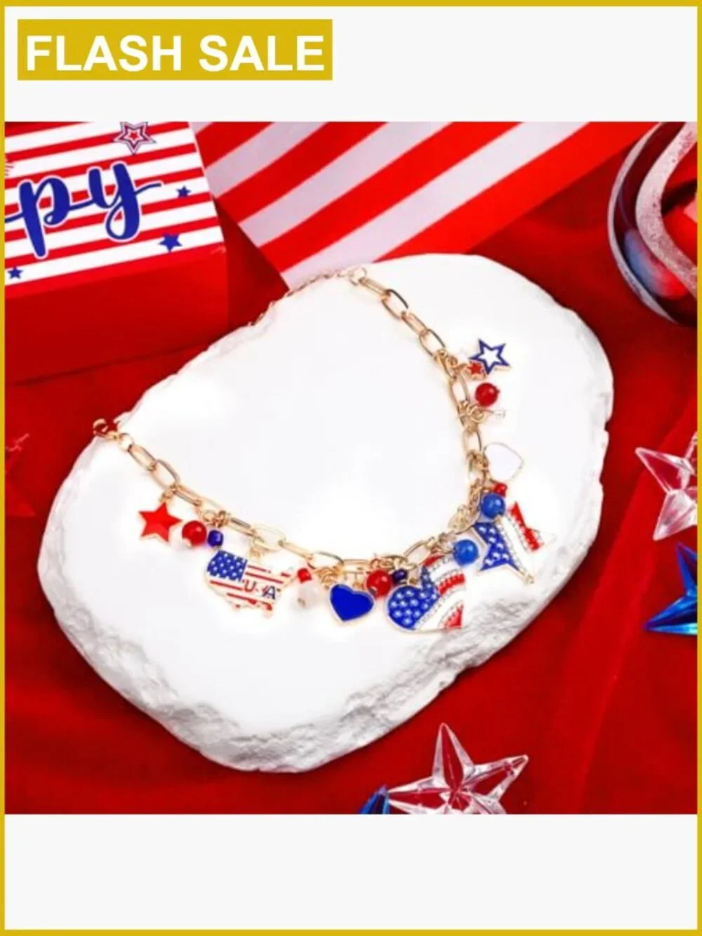 Patriotic USA Link Bracelet Adjustable Chain Lobster Claw Alloy